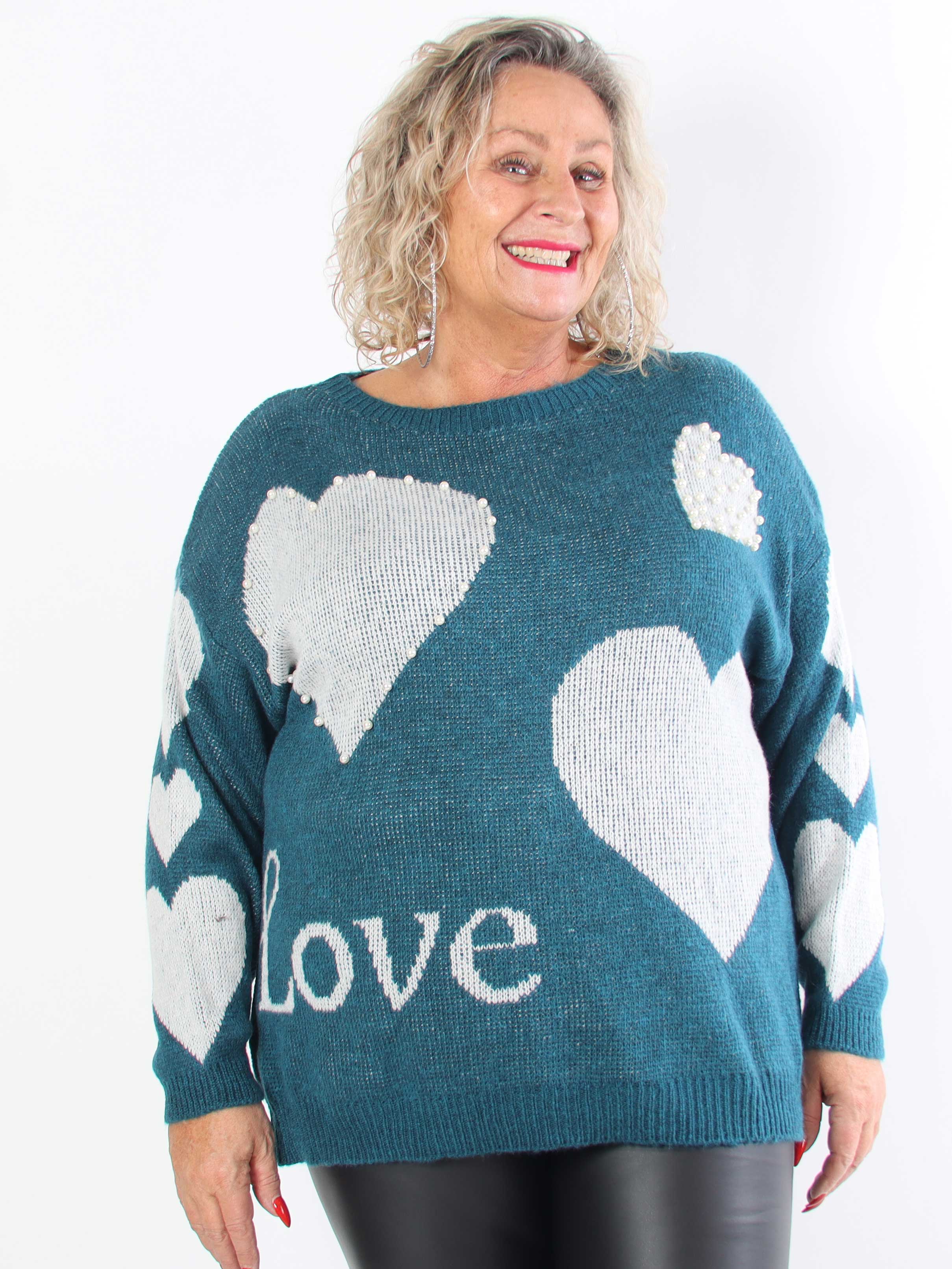 Valeria - Sød plus size strik med hjerter og perler